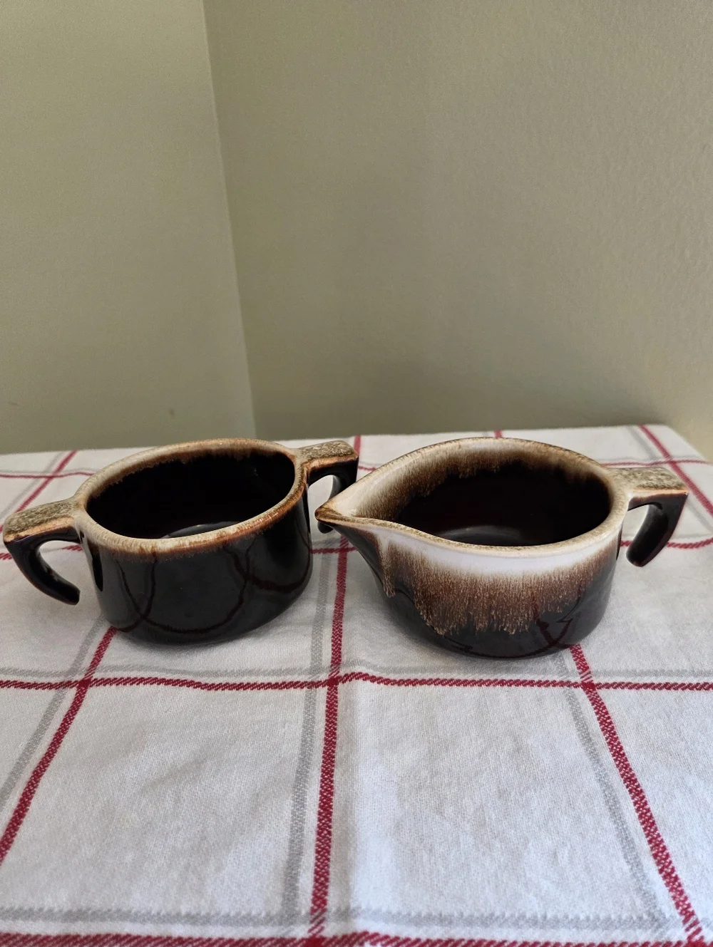 Vintage Pfaltzgraff Gourmet #24 Creamer & OPEN #22 Sugar Set Brown Drip Glaze